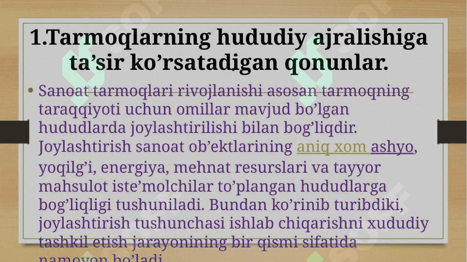 Sanoatni hududiy tashkil etuvchi omillar 3