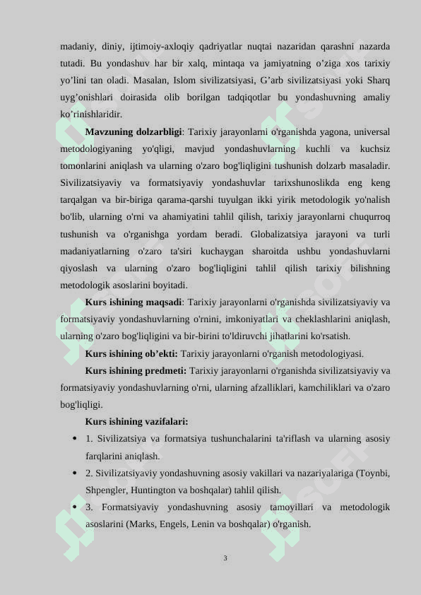 Tarixiy jarayonlarni o’rganishda sivilizatsiyaviy va formatsiyaviy yondashuvning o’rni 3