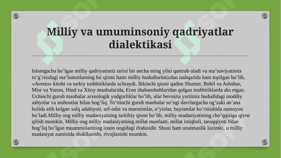 Milliy va umuminsoniy qadriyatlar dialektikasi. 2