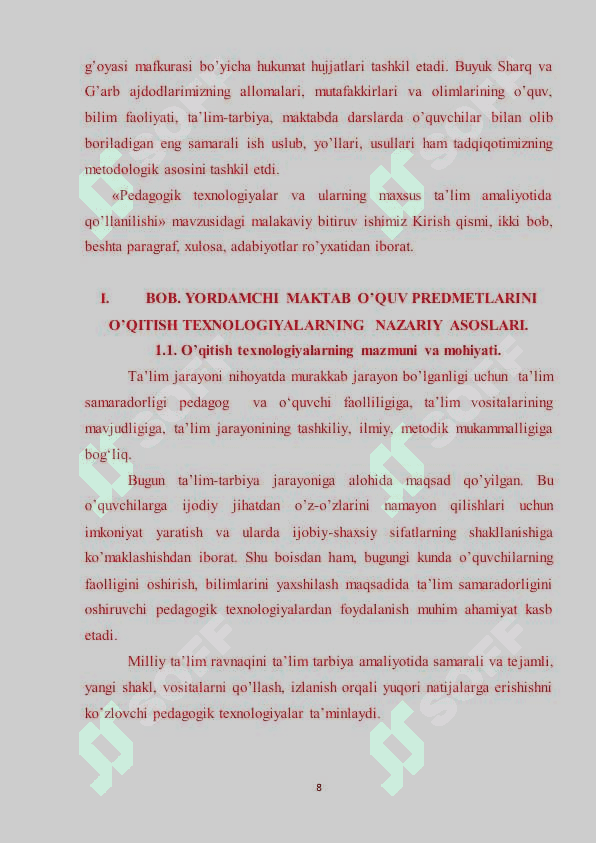 yordamchi maktab oquv predmetlarini moduli oqitish texnologiyalarini 8