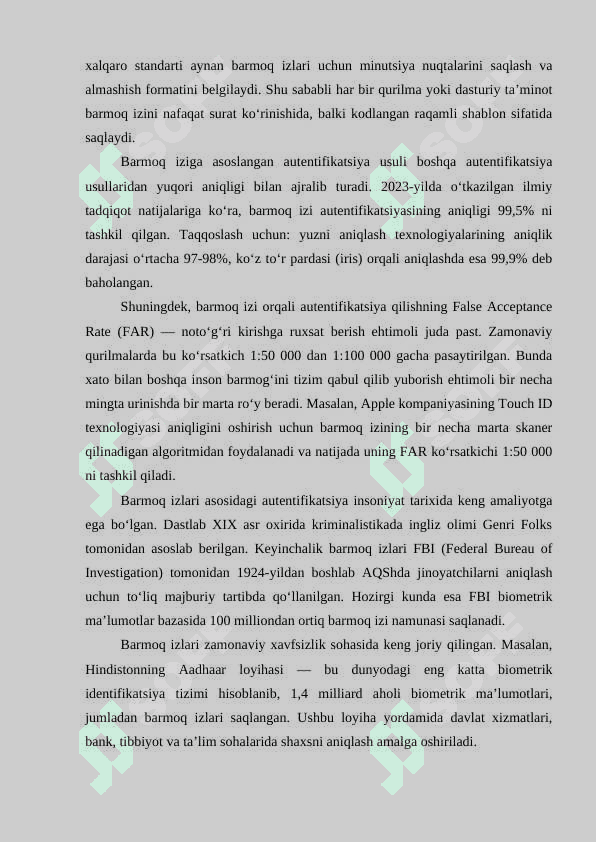 Barmoq iziga asoslangan autentifikatsiya usuli va uning xususiyatlari 6