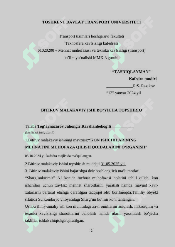 KON ISHCHILARINING MEHNATINI MUHOFAZA QILISH QOIDALARINI O‘RGANISH” 2