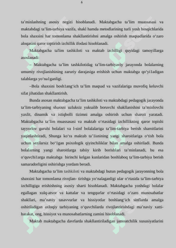 BOLALARNI  MAKTAB  TA’LIMIGA TAYYORLASHDA TA’LIM TARBIYAVIY JARAYONNING 6