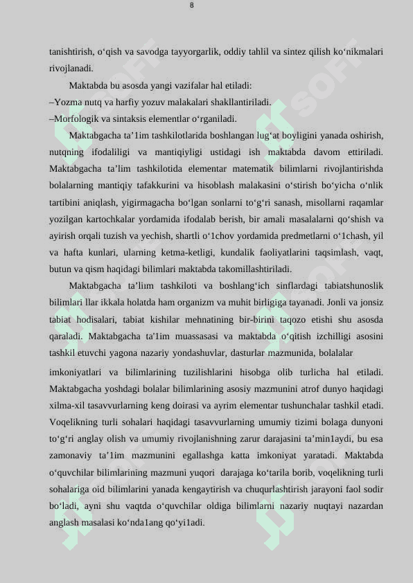 BOLALARNI  MAKTAB  TA’LIMIGA TAYYORLASHDA TA’LIM TARBIYAVIY JARAYONNING 8