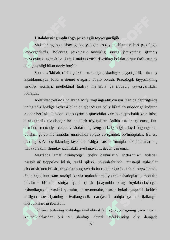 BOLALARNING MAKTABDA TA’LIM OLISHGA TAYYORLIGINI TASHXISLASH USULLARI 5