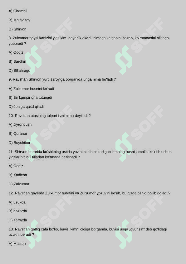„Ravshan” dostoni haqida test savollari 2