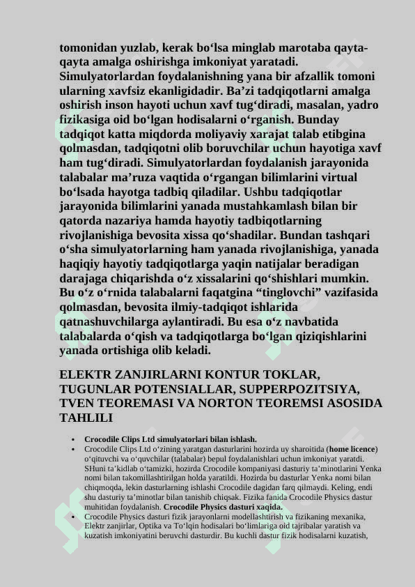 Sodda sxemalarni modellash va tahlillash uchun sxema simmulyatorlaridan foydalanish. 2