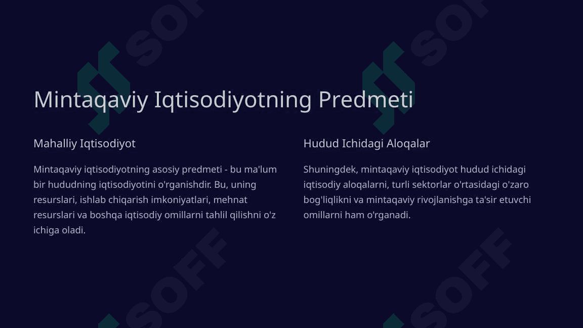 “Mintaqaviy iqtisodiyot”ning predmeti, maqsadi va vazifalari 2