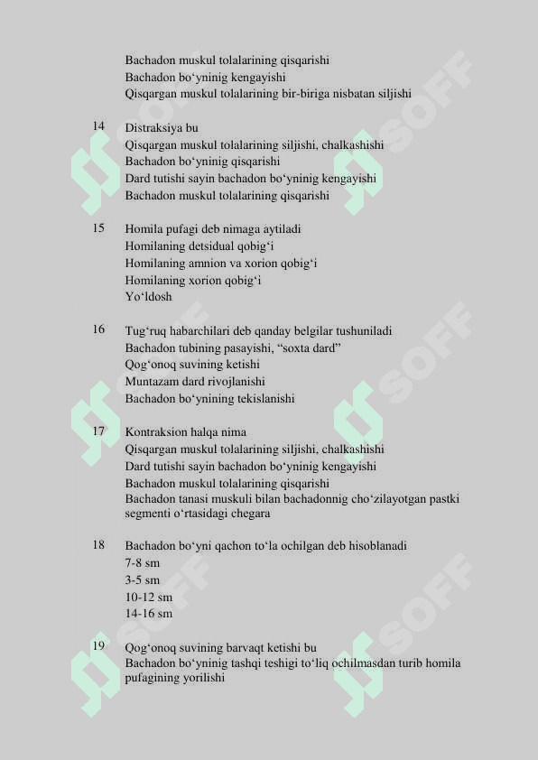 Akusherlik ishi test savollari 3