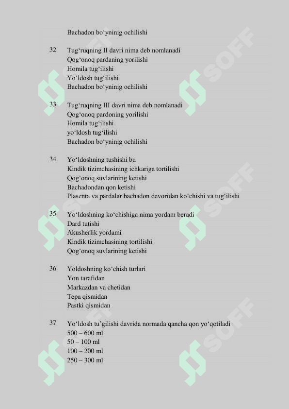 Akusherlik ishi test savollari 6