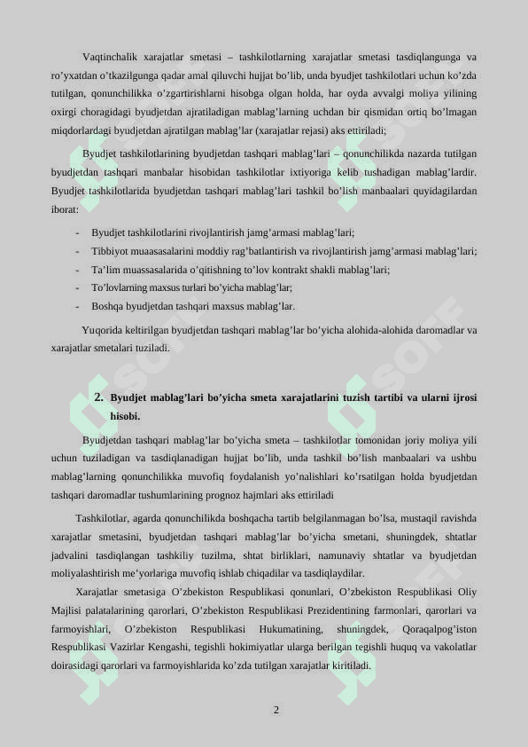 Byudjet tashkilotlarida smetalar hamda shtatlar jadvalini tuzish, tasdiqlash va taqdim etish tartibi 2