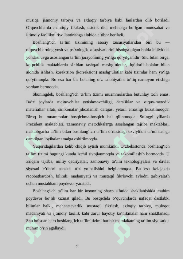 O’zbekistonda va rivojlangan horijiy davlatlarda boshlangich ta’lim tizimi va uni qiyosiy organish mazmuni 5