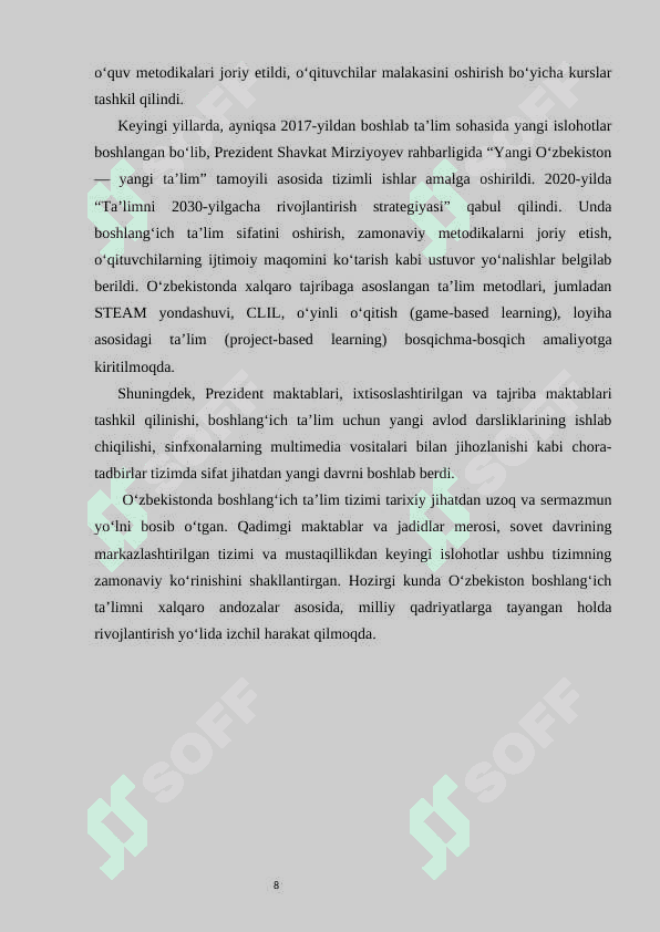 O’zbekistonda va rivojlangan horijiy davlatlarda boshlangich ta’lim tizimi va uni qiyosiy organish mazmuni 8