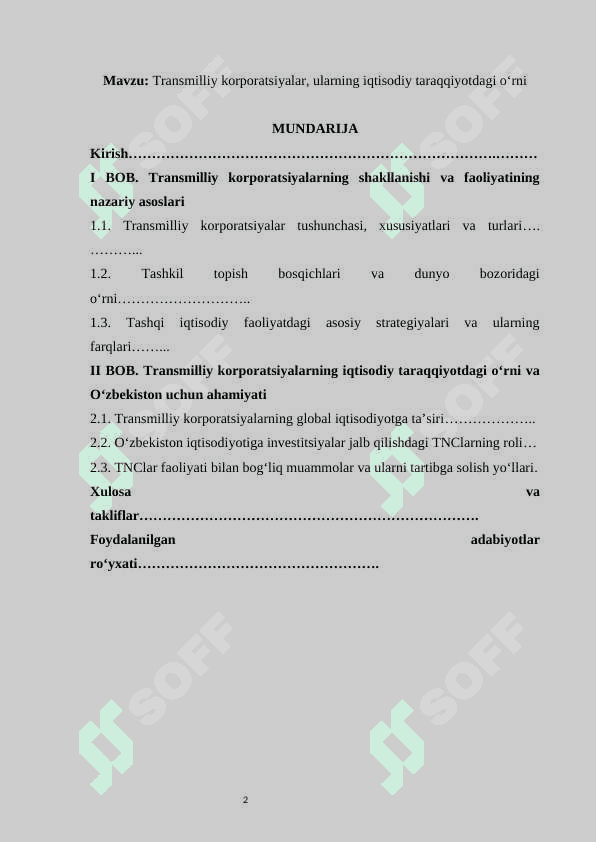 Transmilliy korporatsiyalar, ularning iqtisodiy taraqqiyotdagi 2