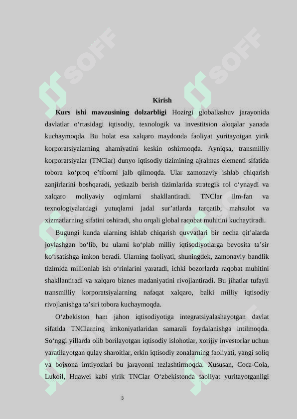 Transmilliy korporatsiyalar, ularning iqtisodiy taraqqiyotdagi 3