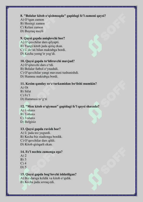 5-sinf ona tili va adabiyot fanidan 2-chorak uchun test savollari 2