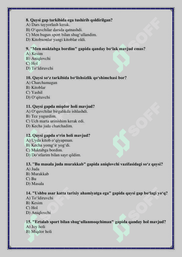 6-sinf Ona tili va adabiyot fanidan 4-chorak uchun test savollari 2