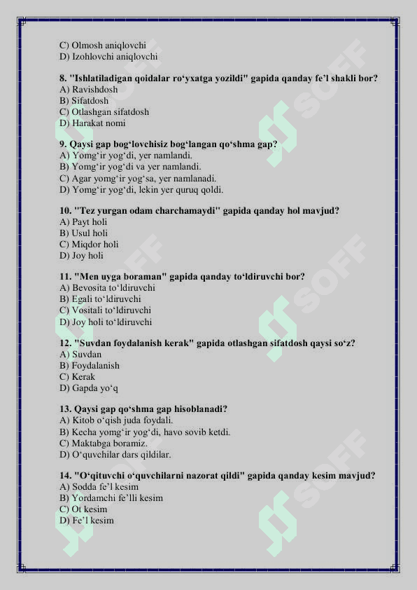 7-sinf Ona tili va adabiyot fanidan 4-chorak uchun test savollari 2