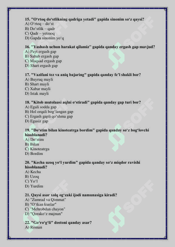 7-sinf Ona tili va adabiyot fanidan 4-chorak uchun test savollari 3
