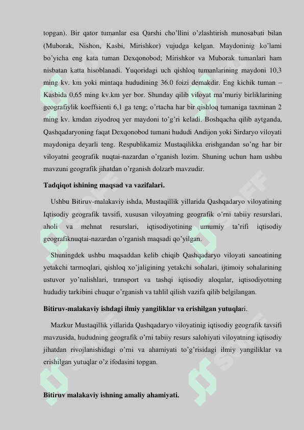 Mustaqillik yillarida Qashqadaryo viloyatining iqtisodiy-geografik tavsifi 5