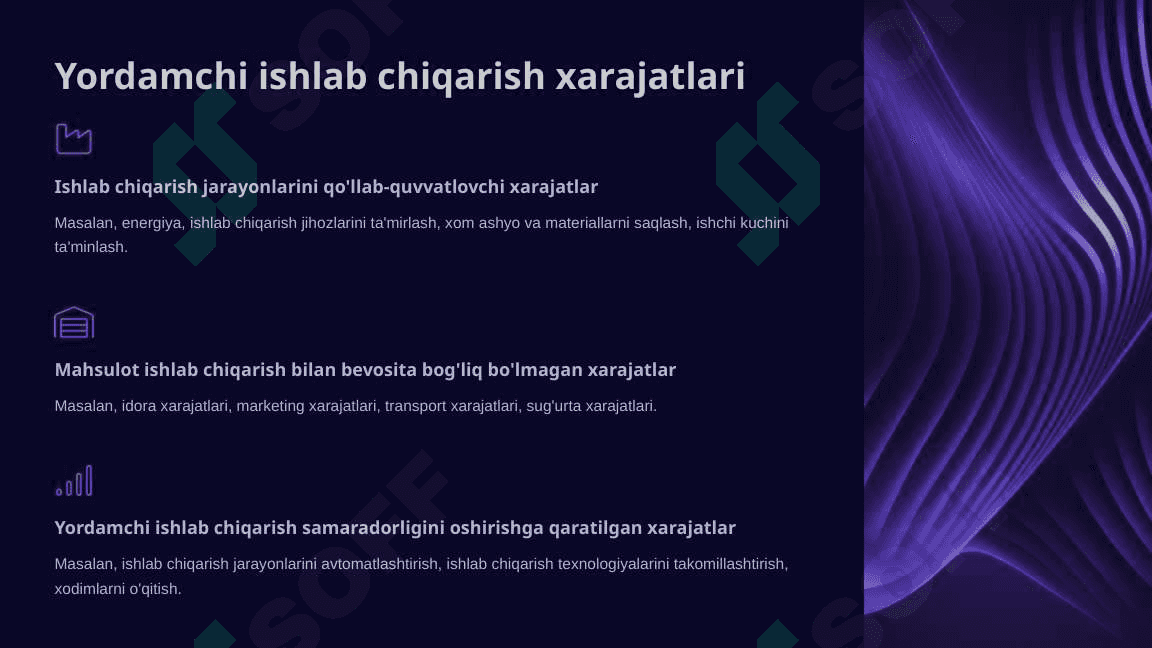 Ishlab chiqarish xarajatlarini asosiy, yordamchi ishlab chiqarishlar va xizmat ko‘rsatuvchi ishlab chiqarishlar bo‘yicha hisobga olishni tashkil qilish 2 4