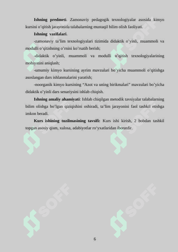 Akademik litseylarda kimyo o’qitishning xususyatlarini, metodikasini ishlab chiqish 6