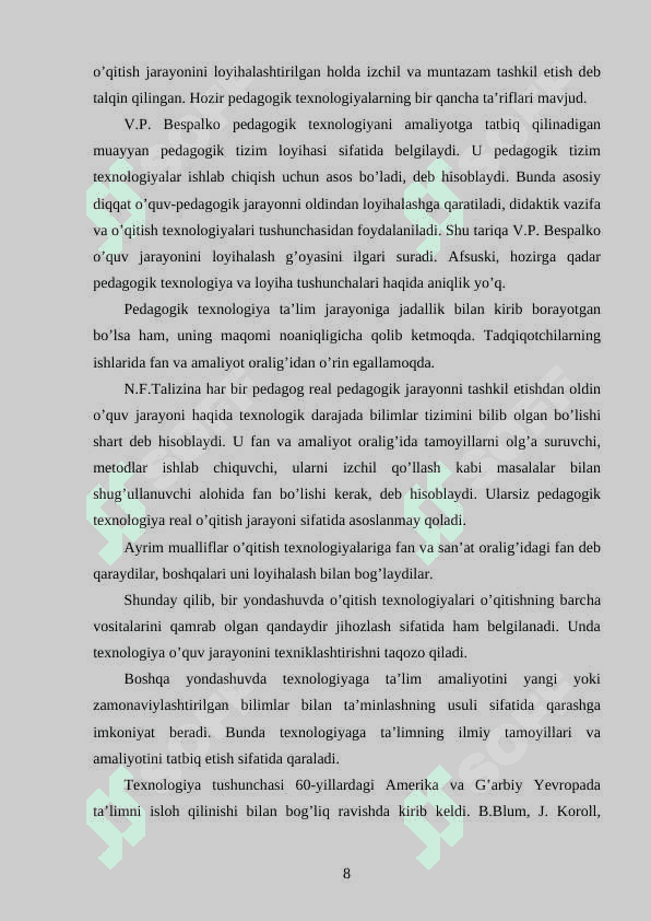 Akademik litseylarda kimyo o’qitishning xususyatlarini, metodikasini ishlab chiqish 8