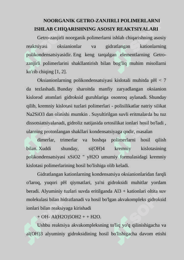 Getro zanjirli polimerlaning olinishi xossalari va ishlatilishi 8