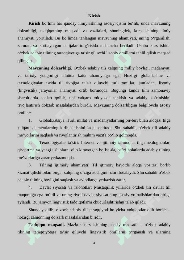 Hozirgi O‘zbek Adabiy Tili fanidan kurs ishi 3