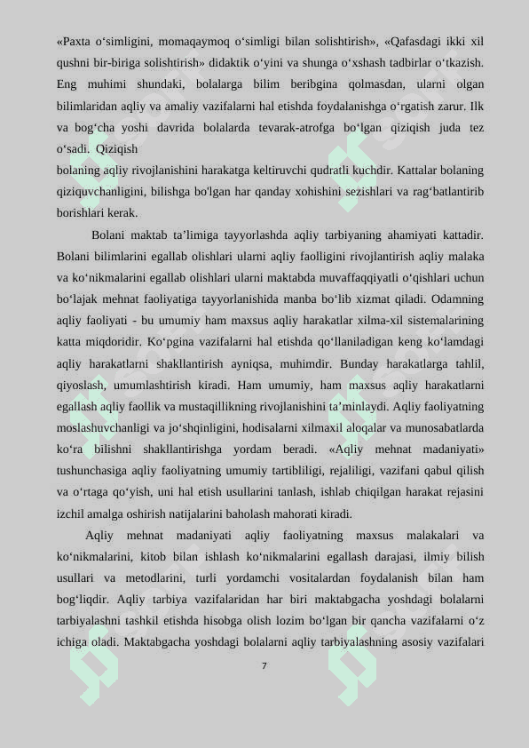 MAKTABGACHA TA’LIM TASHKILOTLARIDA AQLIY TARBIYANI TASHKIL ETISH 7