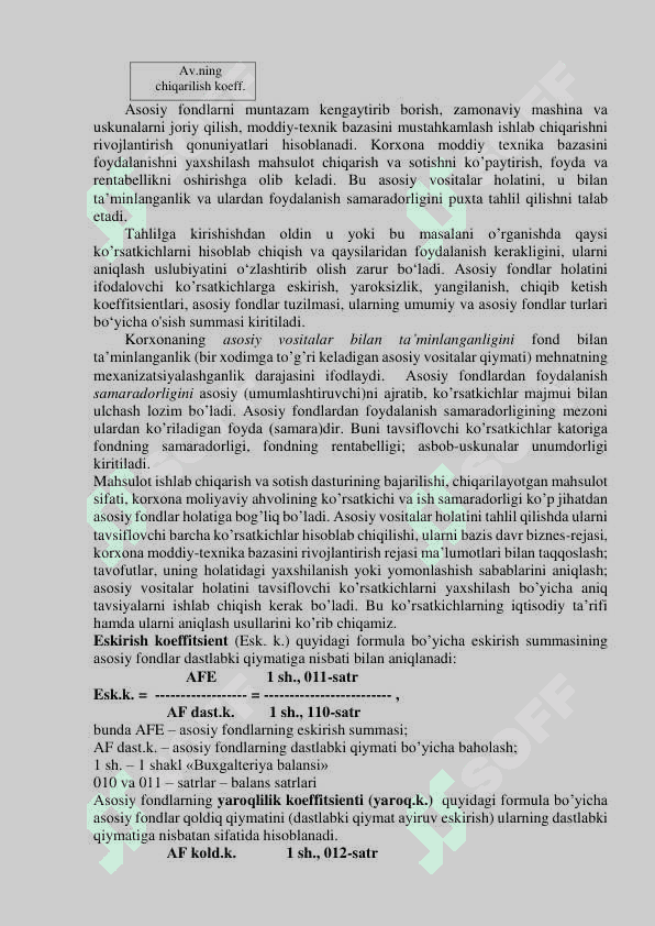 Asosiy vositalar holati va ulardan samarali foydalanish tahlili 4