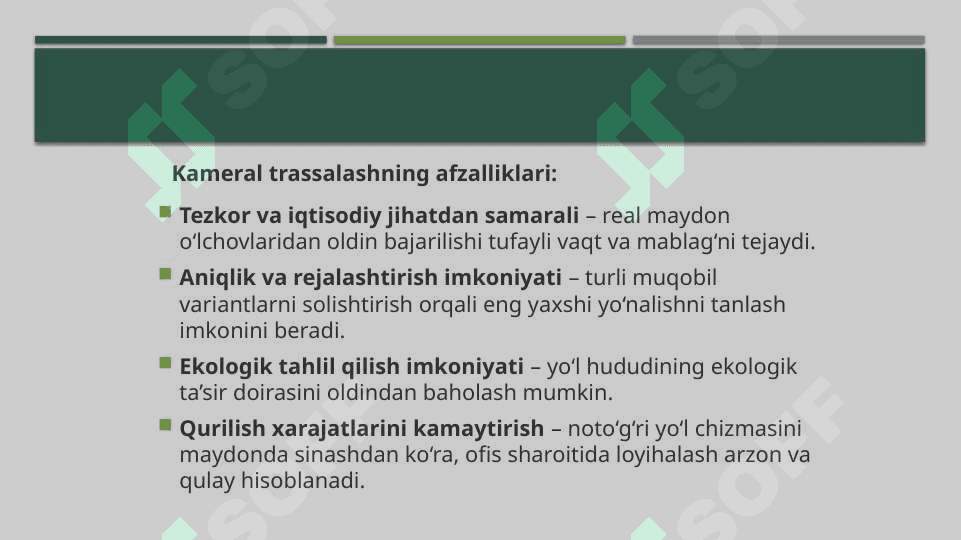 Avtomobil yo‘llarini topografik xaritada trassalash. Kameral trassalashning mohiyati 7
