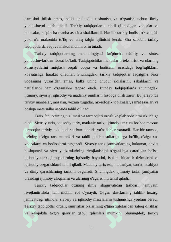 TARIX FANINING ASOSIY TARMOQLARI VA TUZILMALARIDA TARIXIY TADQIQOTLARNING XUSUSIYATLARI 3