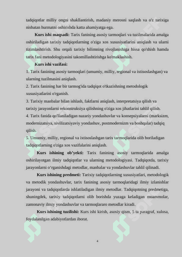 TARIX FANINING ASOSIY TARMOQLARI VA TUZILMALARIDA TARIXIY TADQIQOTLARNING XUSUSIYATLARI 4