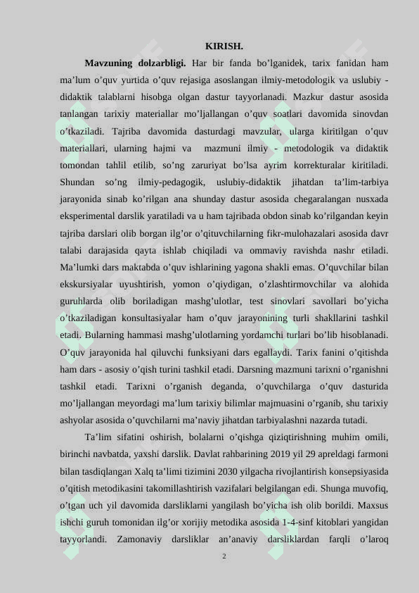 TARIX DARSLIKLARI VA ULARGA QO’YILADIGAN ZAMONAVIY TALABLAR 2