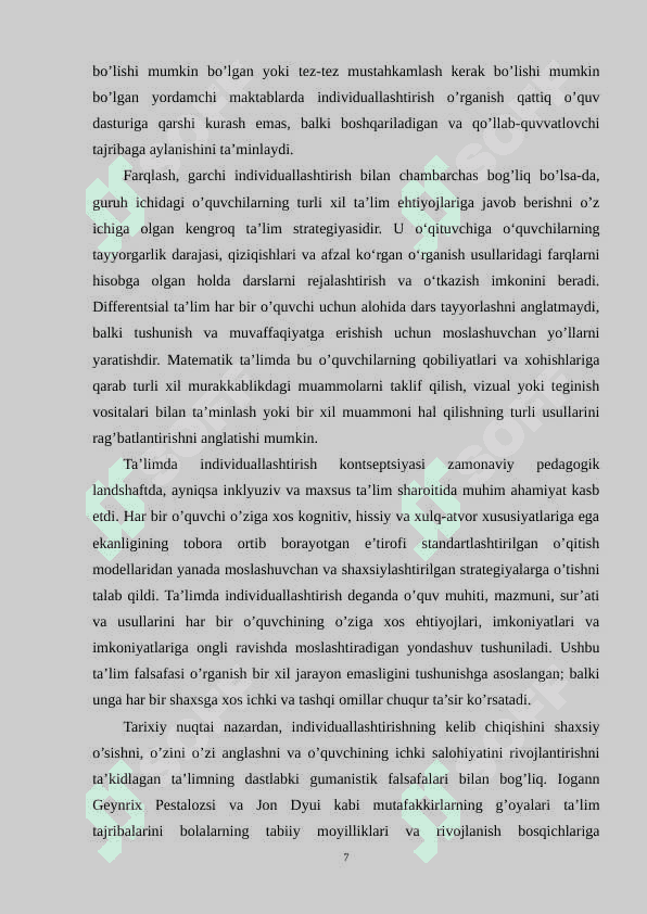 Yordamchi maktabda matematikani o’qitishda o’quvchilarga individual va differentsirlashgan yondashuvni amalga oshirish 7