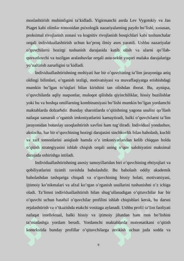 Yordamchi maktabda matematikani o’qitishda o’quvchilarga individual va differentsirlashgan yondashuvni amalga oshirish 8