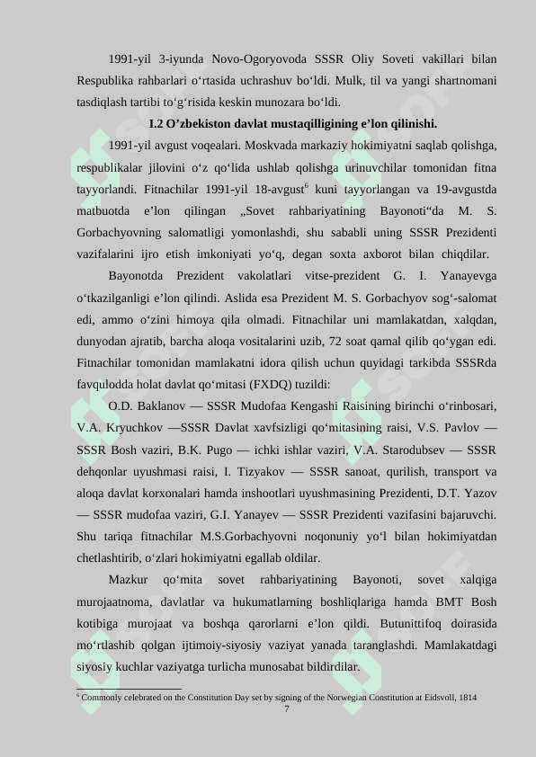 Mustaqil O'zbekiston Respublikasining tashkil topishi 7