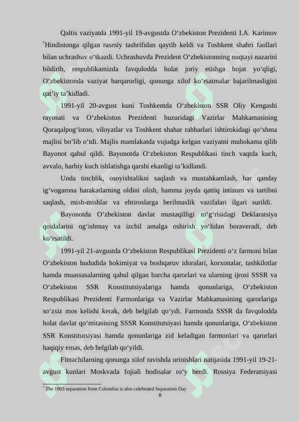 Mustaqil O'zbekiston Respublikasining tashkil topishi 8