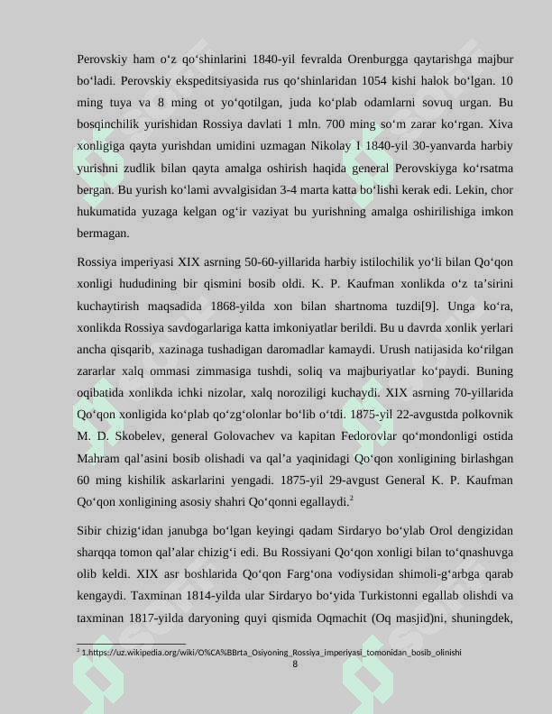 ROSSIYA IMPERIYASINING TURKISTONGA KIRIB KELISHI VA UNING AHAMIYATI. 8