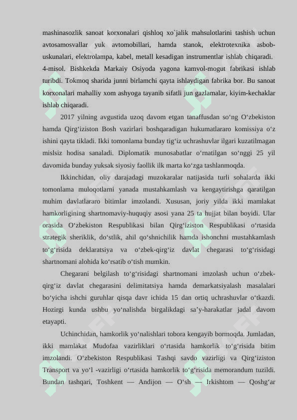 O'zbekiston va Qirg'iziston o'rtasidagi iqtisodiy munosabatlar 5