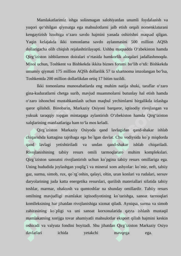 O'zbekiston va Qirg'iziston o'rtasidagi iqtisodiy munosabatlar 7