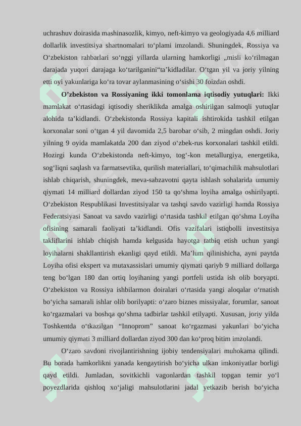 O'zbekiston va Rossiya o'rtasidagi iqtisodiy munosabatlar 5