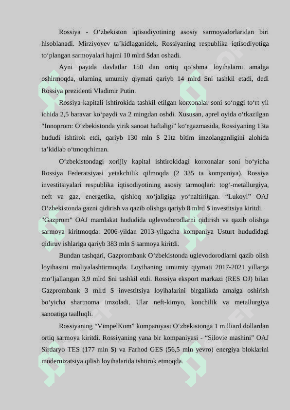 O'zbekiston va Rossiya o'rtasidagi iqtisodiy munosabatlar 8