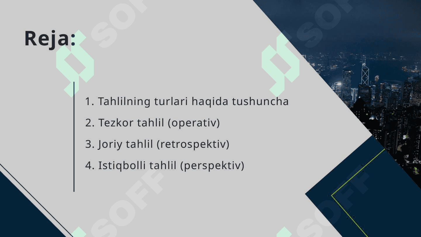 Tezkor (operativ), joriy (retrospektiv) va istiqbolli (perspektiv) tahlil 2