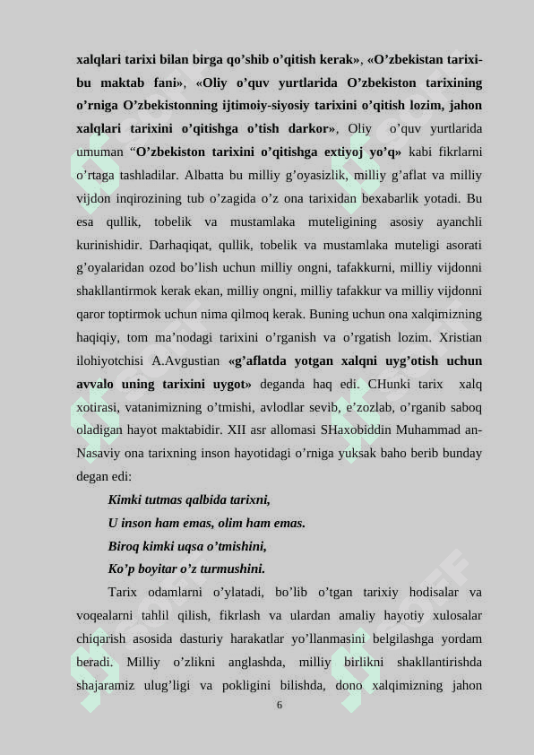 I.Karimovning “Tarixiy xotirasiz kelajak yo'q” asari muxim metodololik asar 6
