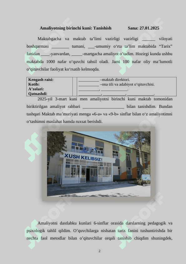 Pedagogika Amaliyot Hisoboti 2