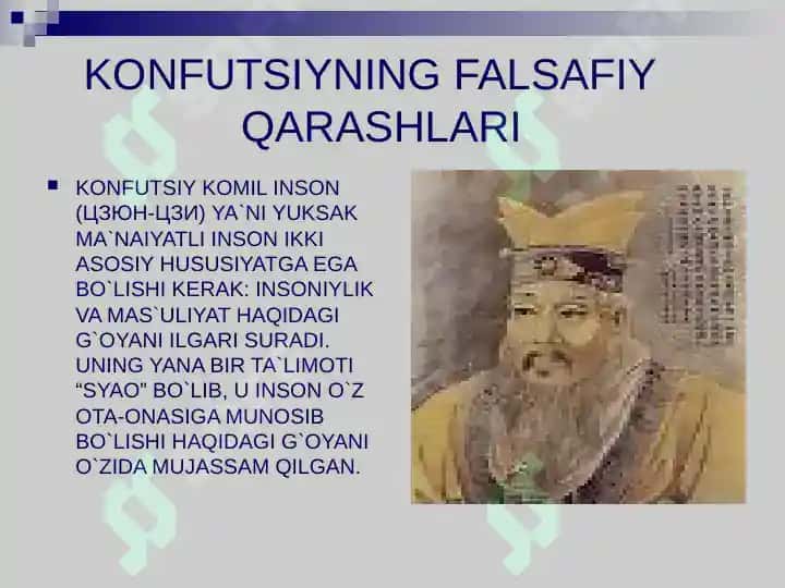 Dunyo dinlari tarixi - Konfutsiy taqdimoti 3