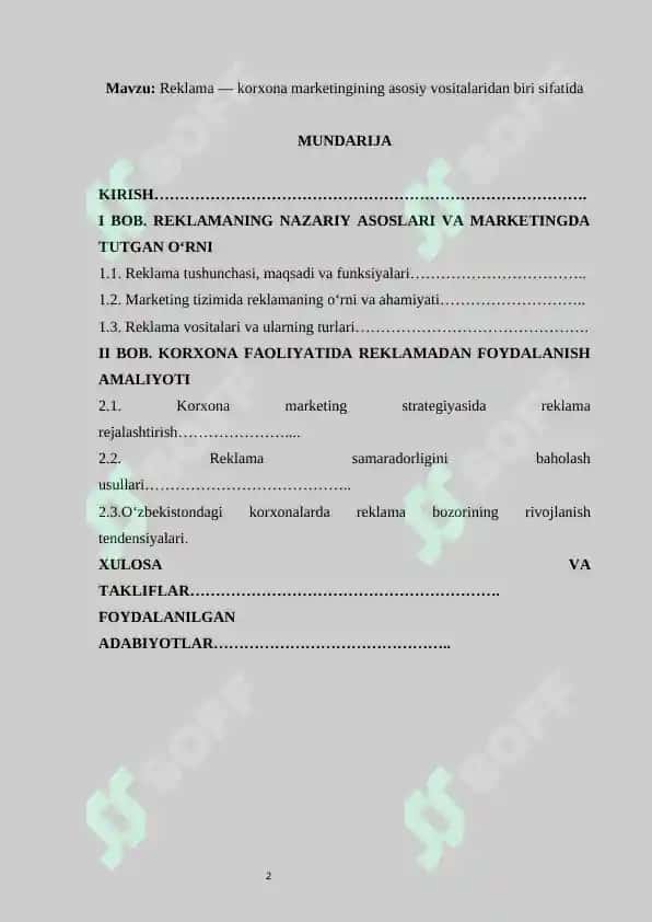 Reklama — korxona marketingining asosiy vositalaridan biri sifatida 2