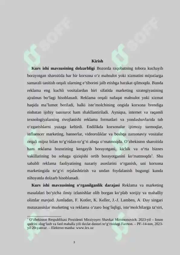 Reklama — korxona marketingining asosiy vositalaridan biri sifatida 3